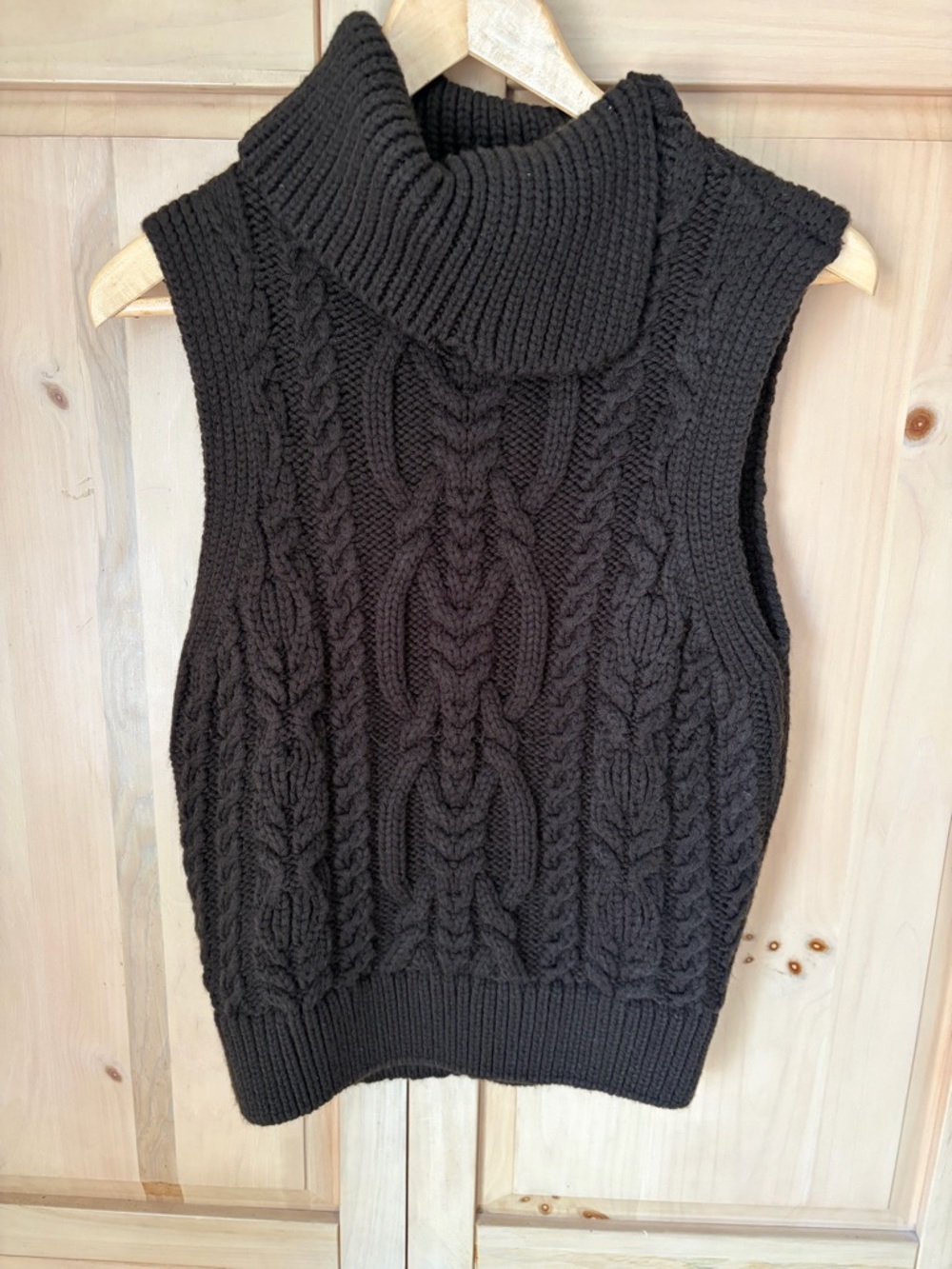 Zara Black Cable Knit Sleeveless Turtleneck Sweater Vest